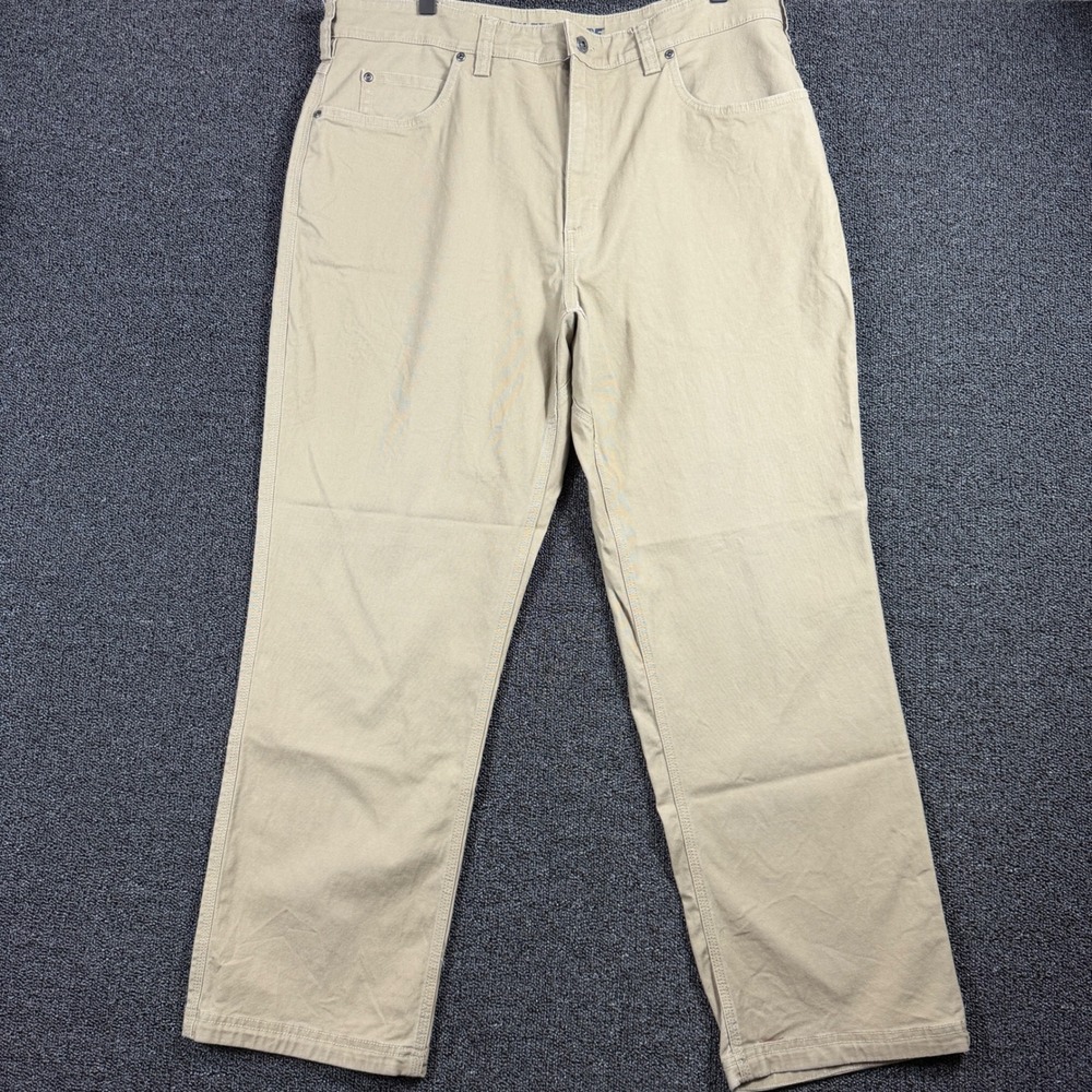 Duluth Trading Co. Flex Fire Hose Work Pants Men's 38x30 Desert Khaki Tan Canvas